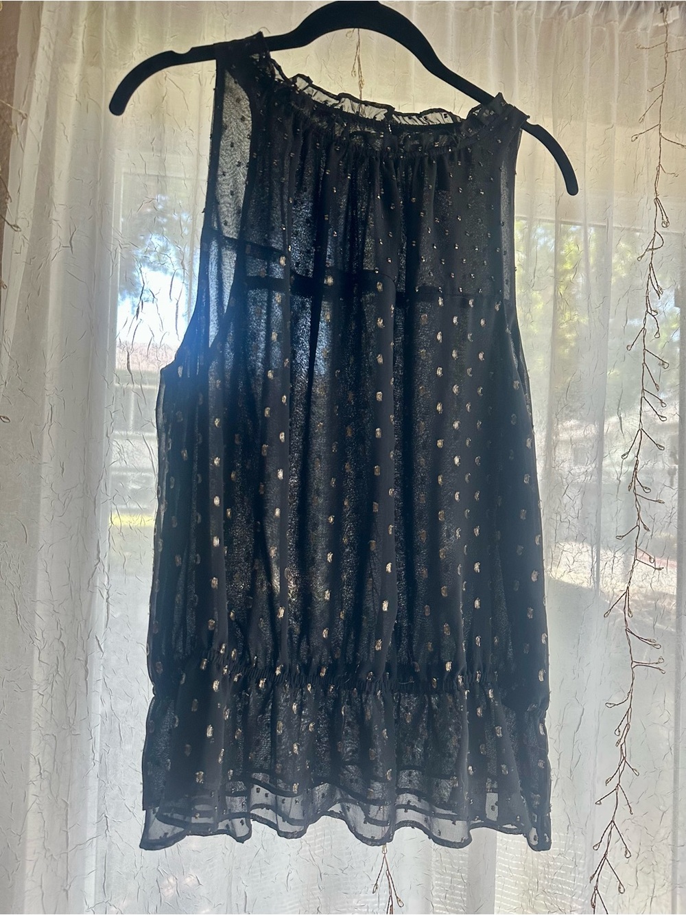 White House Black Market Metallic Dot Peplum Blouse Sleeveless Work Top
